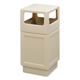 Canmeleon Recessed Panel Receptacles, Side-Open, 38 gal, Polyethylene, Tan