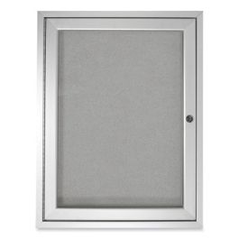 1 Door Enclosed Vinyl Bulletin Board with Satin Frame, 36" x 36", Silver Surface, Satin Aluminum Frame