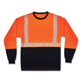 GloWear 8281BK Class 2 Long Sleeve Shirt with Black Bottom, Polyester, Medium, Orange