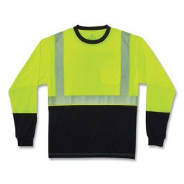 GloWear 8281BK Class 2 Long Sleeve Shirt with Black Bottom, Polyester, X-Large, Lime