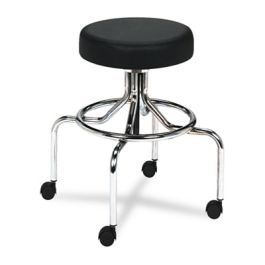 Screw Lift Stool with High Base, Supports Up to 250 lb, 33" Seat Height, Black Seat, Chrome Base