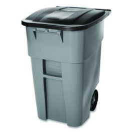 Square Brute Rollout Container, 50 gal, Molded Plastic, Gray