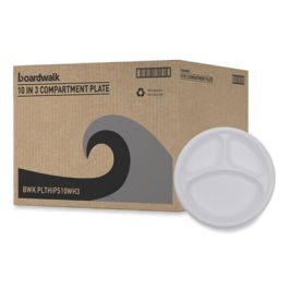 Hi-Impact Plastic Dinnerware, 3-Compartment Plate, 10" dia, White, 500/Carton