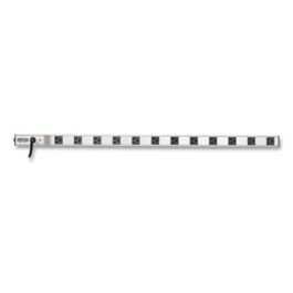 Vertical Power Strip, 12 Outlets, 15 ft Cord, Silver