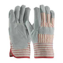 Economy Grade Split Cowhide Leather Palm Glove with Fabric Back - Starched Safety Cuff, Gray, LADIES 85-7512CS