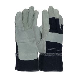 Economy Grade Split Cowhide Leather Patch Palm Glove with Denim Back - Denim Safety Cuff, Blue, MENS 85-DB7563P