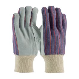 Economy Grade Split Cowhide Leather Palm Glove with Fabric Back and Patch Palm, Blue, MENS 86-4104P