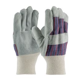 Economy Grade Split Cowhide Leather Palm Glove with Fabric Back, Blue, MENS 86-4144