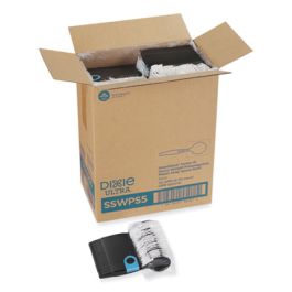 SmartStock Wrapped Heavyweight Cutlery Refill, Soup Spoon, Plastic, Black, 960/Carton
