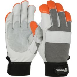 FR Goatskin Leather Glove with Split Cowhide Palm Patch and Nomex® Back - Hi-Vis FR Fingertips, Gray, 2XL