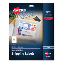 Full-Sheet Vibrant Inkjet Color-Print Labels, 8.5 x 11, Matte White, 20/Pack