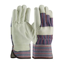 Industry Grade Top Grain Cowhide Leather Palm Glove with Fabric Back - Rubberized Safety Cuff, Blue, MENS 87-1563P
