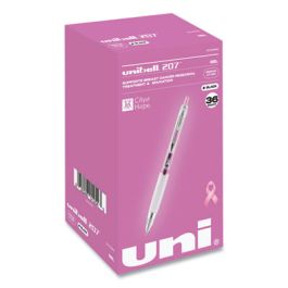 207 Breast Cancer Awareness Gel Pen Office Pack, Retractable, Medium 0.7mm, Black Ink, Translucent Pink/White Barrel, 36/Pack