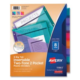 Big Tab Insertable Two-Pocket Plastic Dividers, 8-Tab, 11.13 x 9.25, Assorted, 1 Set
