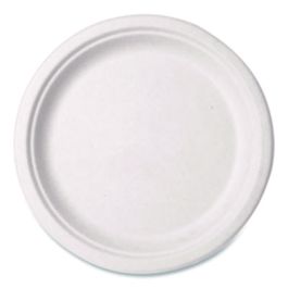 Nourish Molded Fiber Tableware, Compostable, Plate, Sugarcane, 10" dia, White, 500/Carton