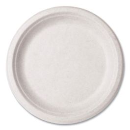 Molded Fiber Tableware, Compostable, Plate, Sugarcane, 9" dia, White, 500/Carton