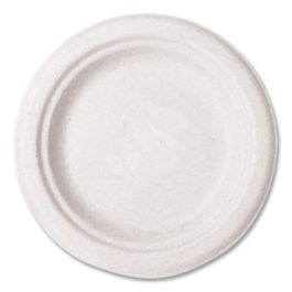 Molded Fiber Tableware, Compostable, Plate, Sugarcane, 6" dia, White, 1,000/Carton