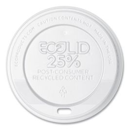 EcoLid 25% Recycled Content Hot Cup Lid, Fits 10 oz to 20 oz Hot Cups, Plastic, White, 100/Pack, 10 Packs/Carton