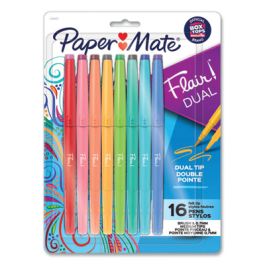 Flair Dual Porous Point Pen, Stick, Medium 0.7 mm Bullet, Pressure-Sensitive Brush, Assorted Ink and Barrel Colors, 16/Pack
