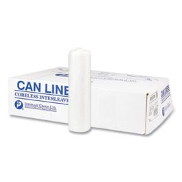 High-Density Commercial Can Liners, 10 gal, 8 mic, 24" x 24", Natural, Interleaved Roll, 50 Bags/Roll, 20 Rolls/Carton
