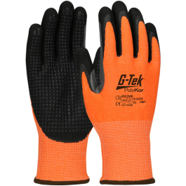 Hi-Vis Seamless Knit PolyKor® Blended Glove with Double-Dipped Nitrile Coated MicroSurface Grip on Palm & Fingers, Micro Dot Palm and Extended Thumb Crotch, Hi-Vis Orange, XL 16-345OR/XL