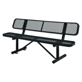 Expanded Steel Bench With Back, 72" x 24" x 33", Black Seat/Back, Black Base