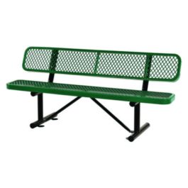 Expanded Steel Bench With Back, 72" x 24" x 33", Green Seat/Back, Black Base