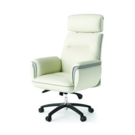 Royal Executive Office Chair, Support up to 300 lb, 19.46"-22.26" Seat Height, White PU Leather Seat, White Faux Leather Back