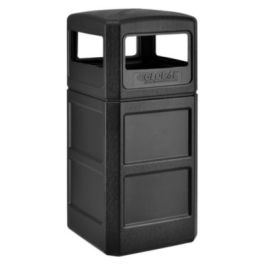 Square Plastic Waste Receptacle, Dome Lid with Open Sides, 42 gal, Black