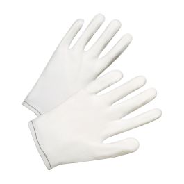 70 Denier Tricot Inspection Glove with Rolled Hem Cuff, White, L