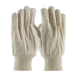 Cotton Canvas Double Palm Glove with Nap-Out Finish - Knit Wrist, Natural, MENS 92-918O