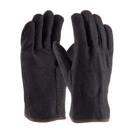 Economy Polyester/Cotton Jersey Glove with Red Jersey Lining - Open Cuff, Brown, MENS 95-864