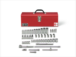 56 Pieces—12 Pt. Standard Socket, 6 & 12 Pt. Deep Socket, 12 Pt. Flex Socket, 8 Pt. Standard Socket, Hex Bit Socket, & Phillips & Standard Screwdriver Socket with Bit Set, 3/8" Drive Size, 56 Pieces 348