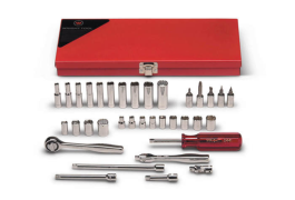 35 Pieces—6, 12 & 8 Pt. Standard Socket, 6 & 12 Pt. Deep Socket & Screwdriver Socket with Bit Set, 1/4" Drive Size, 35 Pieces 236