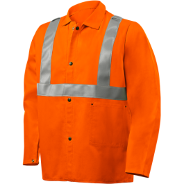 9 oz Flame Resistant Cotton Jacket, 30" Orange With Flame Resistant Silver Reflective Stripes, 5X-Large