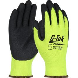 Hi-Vis Seamless Knit Polyester Glove with Latex Coated Crinkle Grip on Palm & Fingers, Hi-Vis Yellow, L HVG700SLC/L