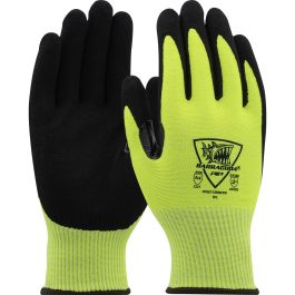 Hi-Vis Seamless Knit HPPE Blended Glove with Padded Palm and Nitrile Coated Sandy Grip on Palm & Fingers - Touchscreen Compatible, Hi-Vis Yellow, 2XL