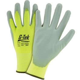 Hi-Vis Seamless Knit Polyester Glove with Polyurethane Coated Flat Grip on Palm & Fingers - Touchscreen, Hi-Vis Yellow, 2XL HVY713SUTS/2XL