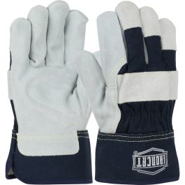 Heavy Premium Split Cowhide Leather Palm Glove with Fabric Back and Kevlar® Stitching - Rubberized Safety Cuff, Blue, L IC5/L
