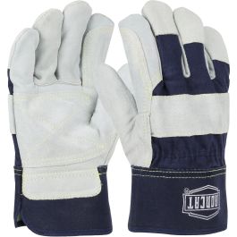 Heavy Premium Split Cowhide Leather Double Palm Glove with Fabric Back and Kevlar® Stitching - Rubberized Safety Cuff, Blue, L IC5DP/L