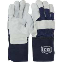 Heavy Premium Split Cowhide Leather Palm Glove with Fabric Back and Kevlar® Stitching - Rubberized Gauntlet Cuff, Blue, L IC8/L