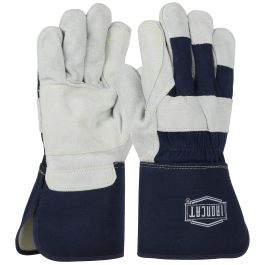 Heavy Premium Split Cowhide Leather Double Palm Glove with Fabric Back and Kevlar® Stitching - Rubberized Gauntlet Cuff, Blue, L IC8DP/L