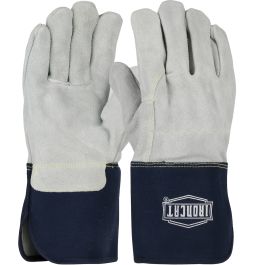 Heavy Premium Split Cowhide Leather Palm Glove with Full Leather Back and Kevlar® Stitching - Rubberized Gauntlet Cuff, Blue, L IC9/L