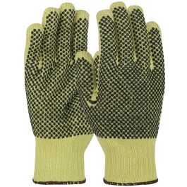 Heavy Weight Seamless Knir ATA® / Cotton Blended Glove with PVC Dotted Grip - Double Sided, Yellow, L MATA25PL-PD2-L