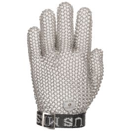 Large Ring Stainless Steel Mesh Glove with Adjustable Strap - Wrist Length, Silver, 2XL USM-1190-XXL